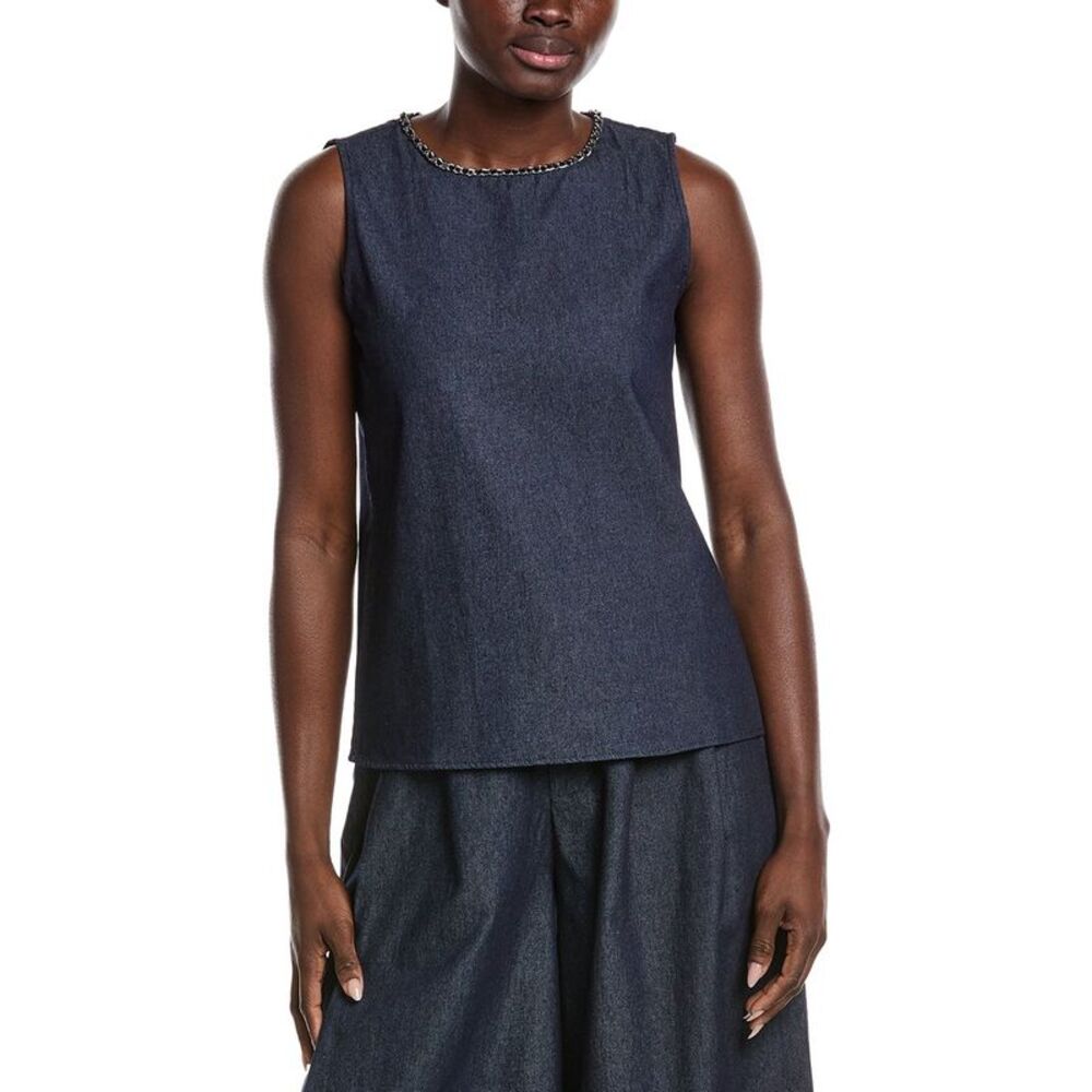 Gracia Womens  Chain Embellished Neckline Sleeveless Top, Blue